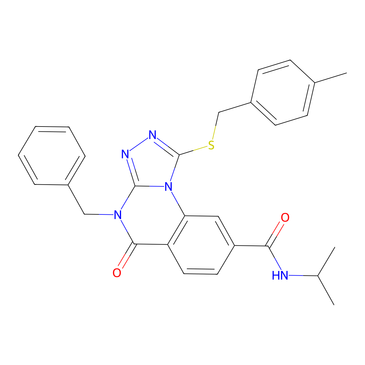4-benzyl-N-isopropyl-1-((4-methylbenzyl)thio)-5-oxo-4,5-dihydro-[1,2,4]triazolo[4,3-a]quinazoline-8-carboxamide molecular structure, CAS 1111197-42-2