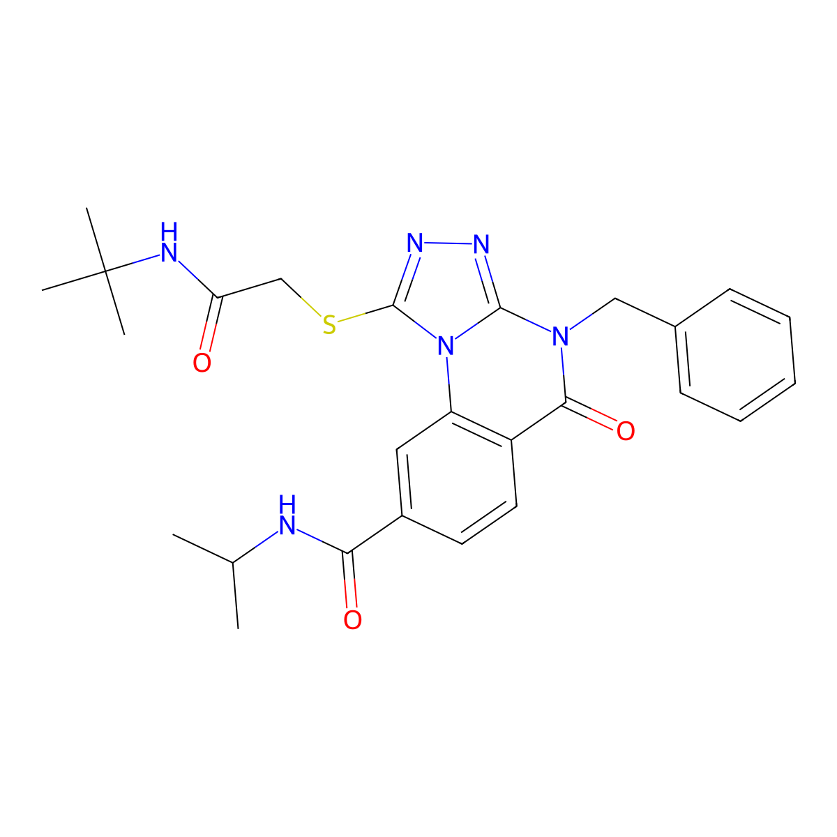 4-benzyl-1-((2-(tert-butylamino)-2-oxoethyl)thio)-N-isopropyl-5-oxo-4,5-dihydro-[1,2,4]triazolo[4,3-a]quinazoline-8-carboxamide molecular structure, CAS 1111197-45-5