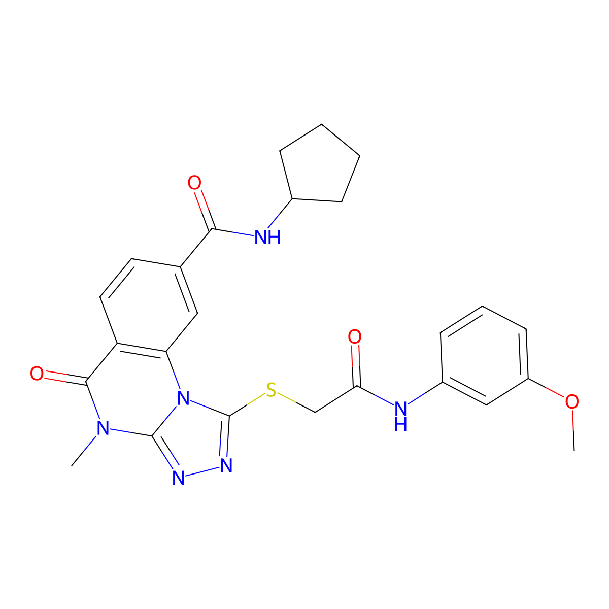 N-cyclopentyl-1-({[(3-methoxyphenyl)carbamoyl]methyl}sulfanyl)-4-methyl-5-oxo-4H,5H-[1,2,4]triazolo[4,3-a]quinazoline-8-carboxamide molecular structure, CAS 1111197-82-0