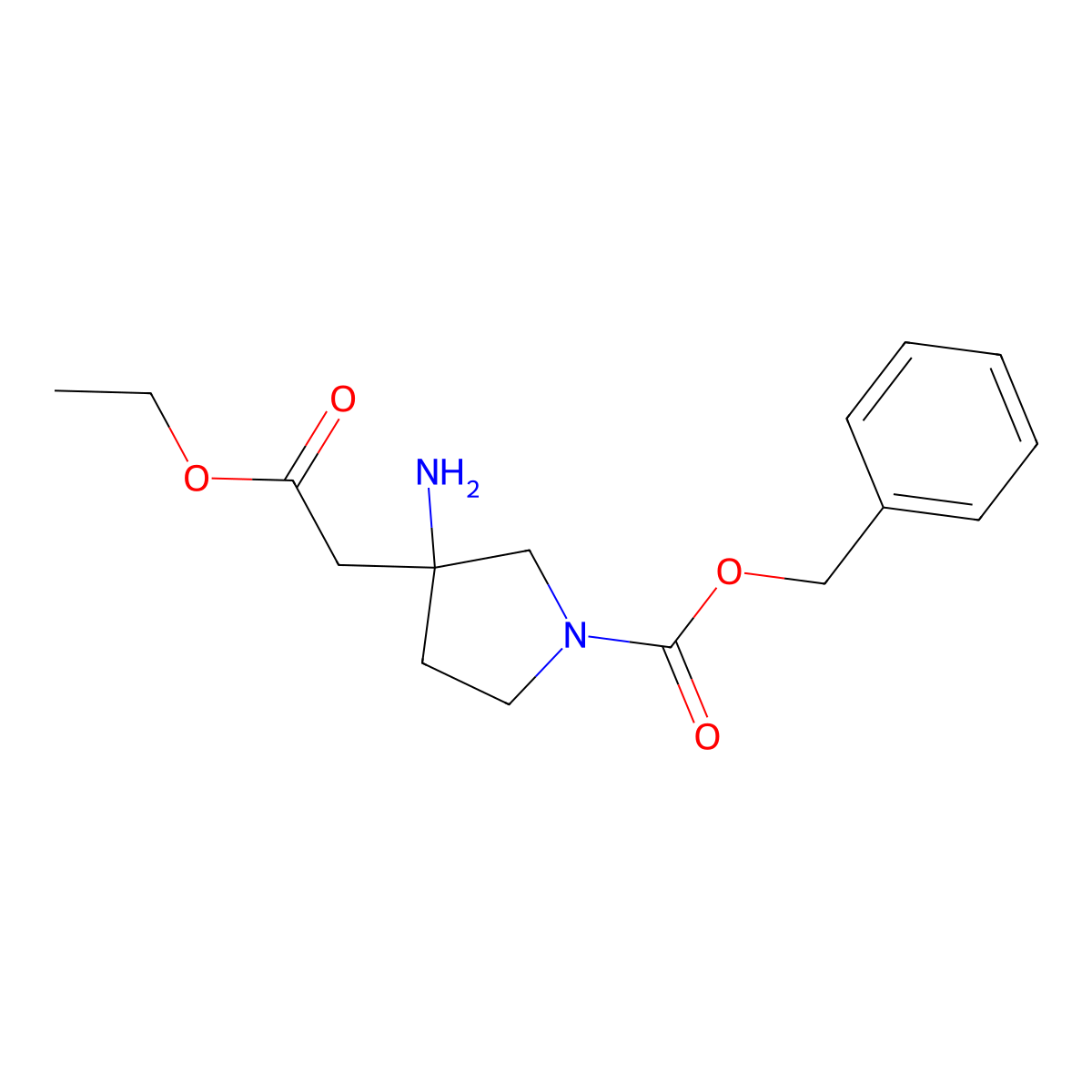 Benzyl 3-amino-3-(2-ethoxy-2-oxoethyl)pyrrolidine-1-carboxylate molecular structure, CAS 1111202-74-4