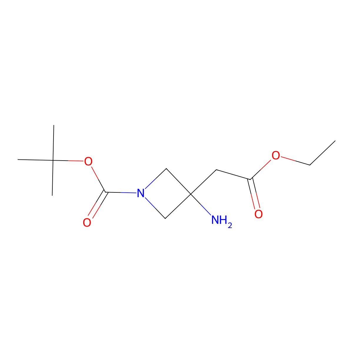 Tert-butyl 3-amino-3-(2-ethoxy-2-oxoethyl)azetidine-1-carboxylate molecular structure, CAS 1111202-76-6