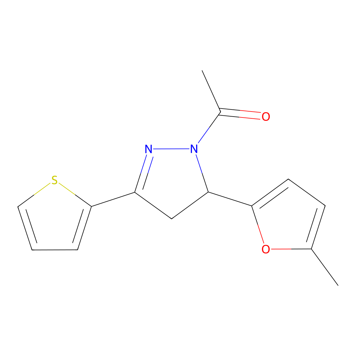 1-(5-(5-methylfuran-2-yl)-3-(thiophen-2-yl)-4,5-dihydro-1H-pyrazol-1-yl)ethanone molecular structure, CAS 111121-72-3