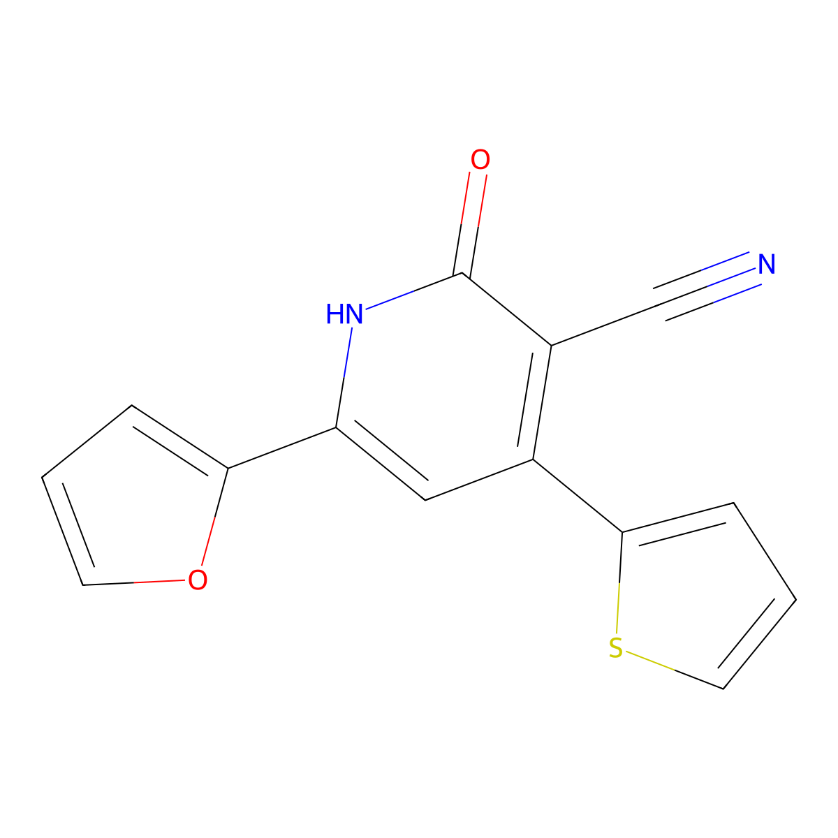 6-(Furan-2-yl)-2-oxo-4-(thiophen-2-yl)-1,2-dihydropyridine-3-carbonitrile molecular structure, CAS 111121-81-4