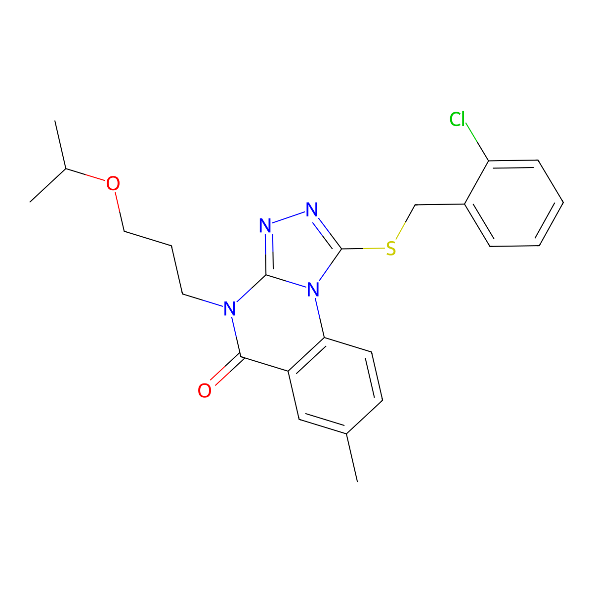 1-((2-chlorobenzyl)thio)-4-(3-isopropoxypropyl)-7-methyl-[1,2,4]triazolo[4,3-a]quinazolin-5(4H)-one molecular structure, CAS 1111210-14-0