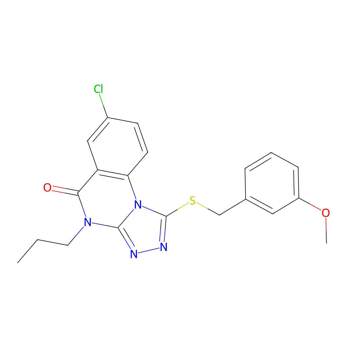 7-chloro-1-[(3-methoxybenzyl)thio]-4-propyl[1,2,4]triazolo[4,3-a]quinazolin-5(4H)-one molecular structure, CAS 1111210-23-1