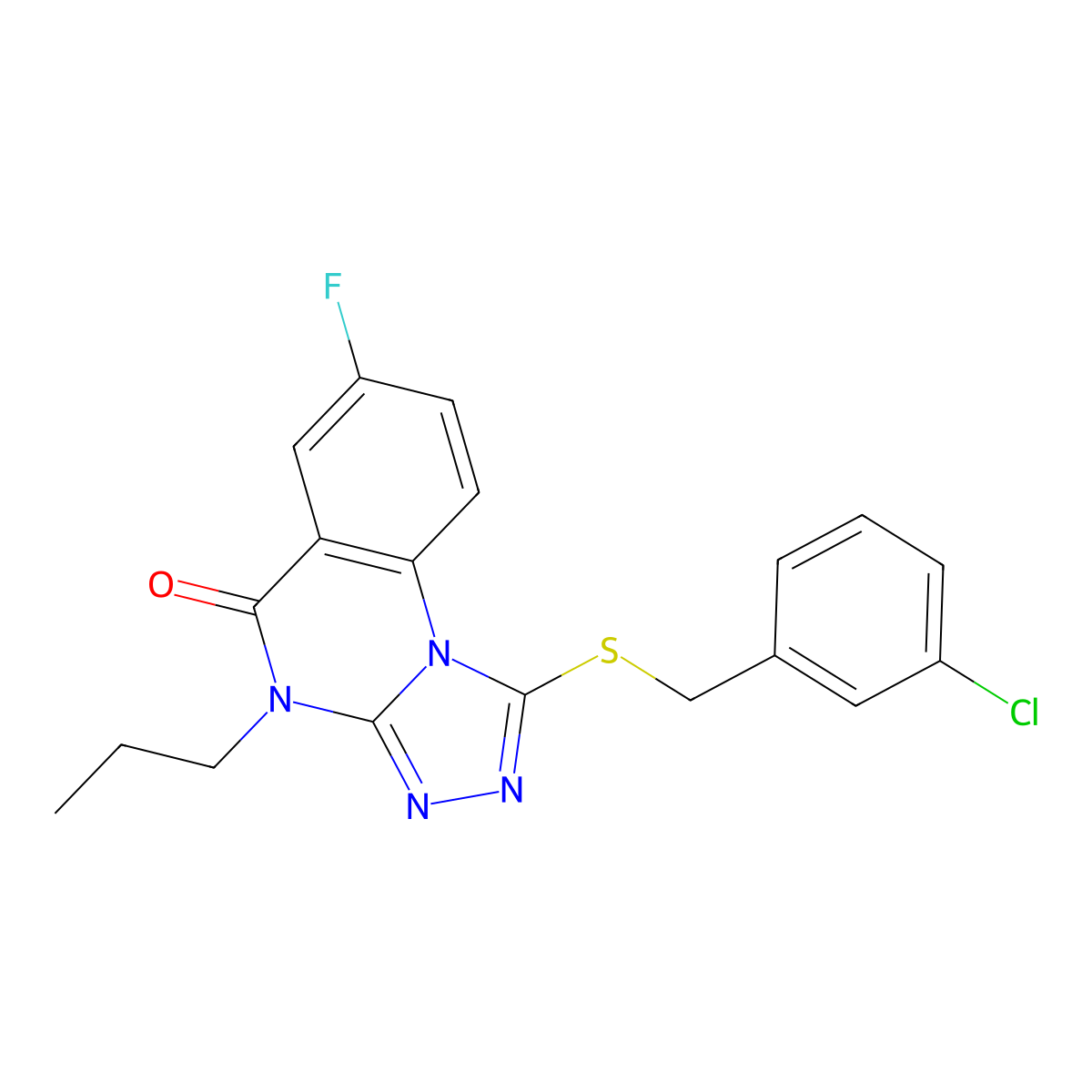 1-[(3-chlorobenzyl)thio]-7-fluoro-4-propyl[1,2,4]triazolo[4,3-a]quinazolin-5(4H)-one molecular structure, CAS 1111210-29-7