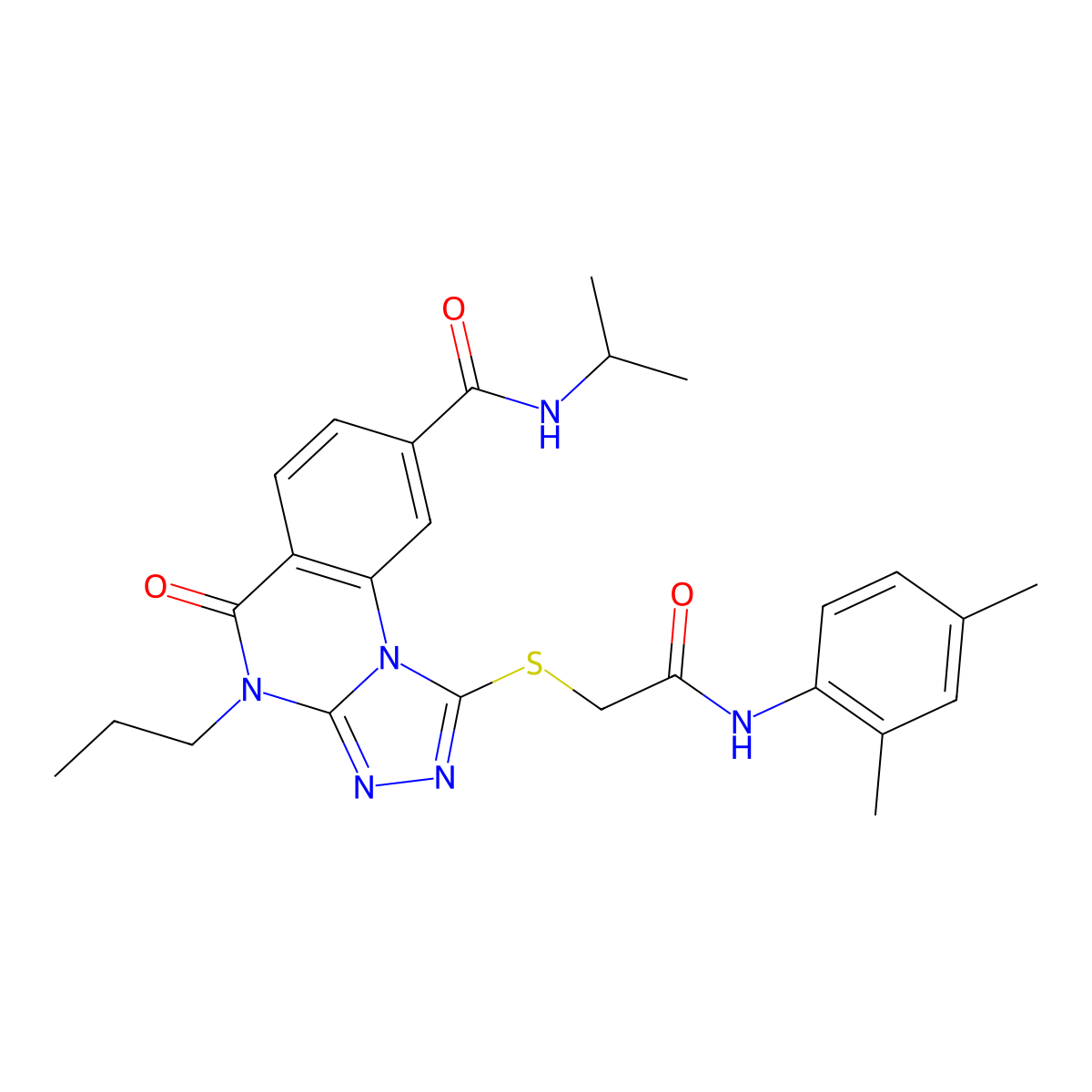 1-({[(2,4-dimethylphenyl)carbamoyl]methyl}sulfanyl)-5-oxo-N-(propan-2-yl)-4-propyl-4H,5H-[1,2,4]triazolo[4,3-a]quinazoline-8-carboxamide molecular structure, CAS 1111210-44-6