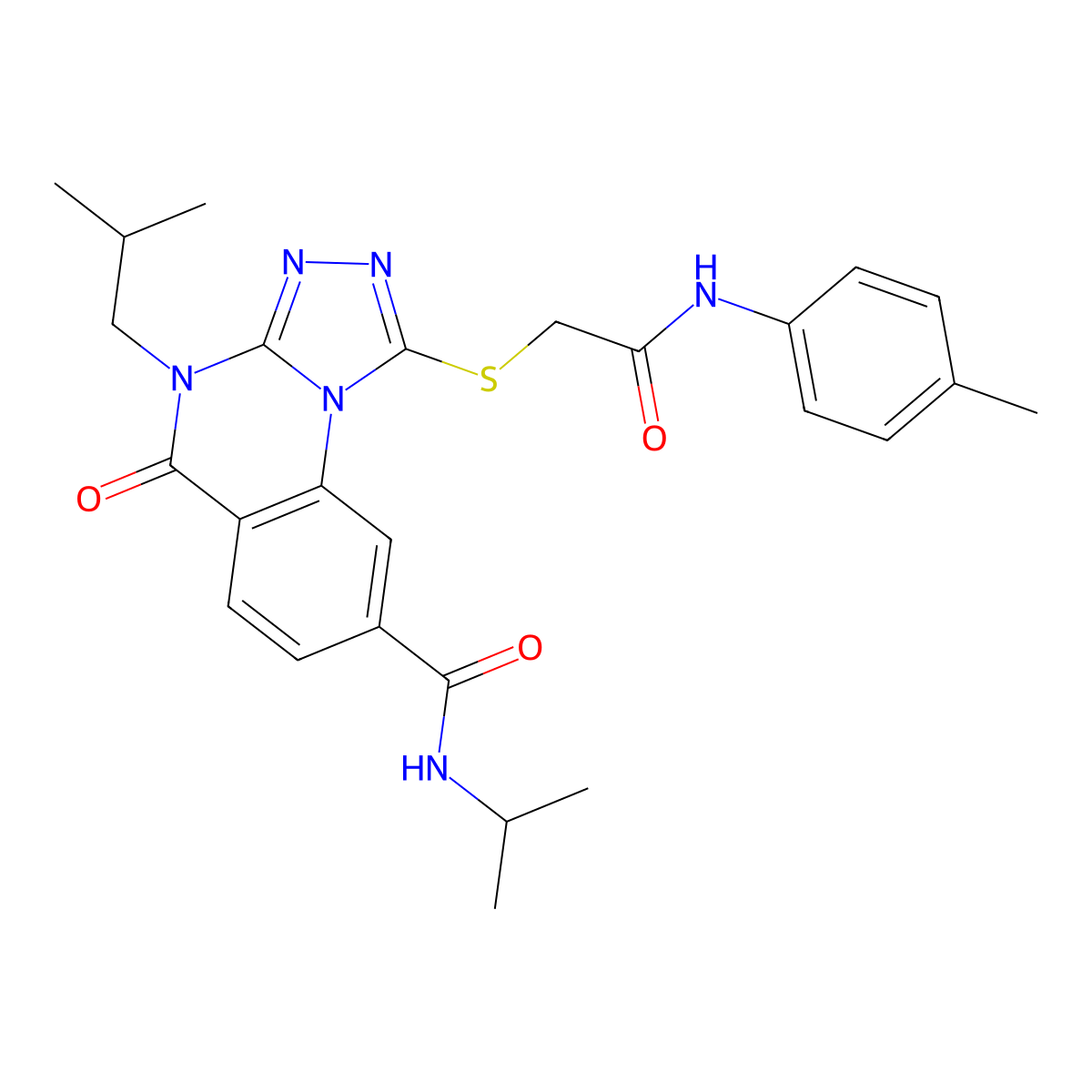 4-isobutyl-N-isopropyl-1-({2-[(4-methylphenyl)amino]-2-oxoethyl}thio)-5-oxo-4,5-dihydro[1,2,4]triazolo[4,3-a]quinazoline-8-carboxamide molecular structure, CAS 1111210-68-4