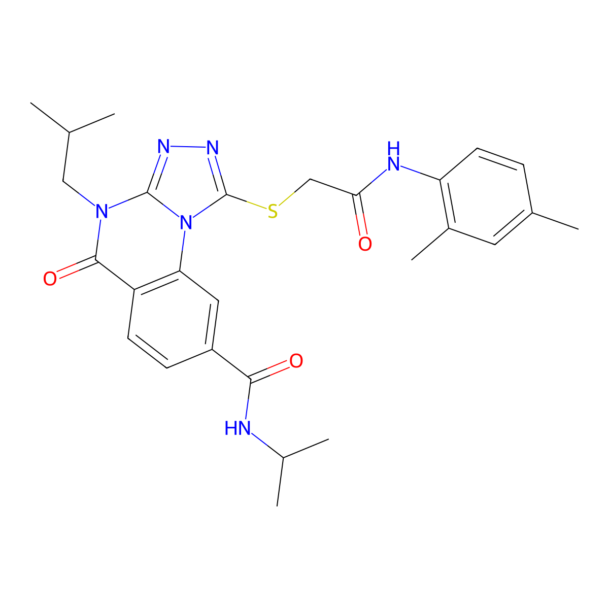 1-({[(2,4-dimethylphenyl)carbamoyl]methyl}sulfanyl)-4-(2-methylpropyl)-5-oxo-N-(propan-2-yl)-4H,5H-[1,2,4]triazolo[4,3-a]quinazoline-8-carboxamide molecular structure, CAS 1111210-73-1