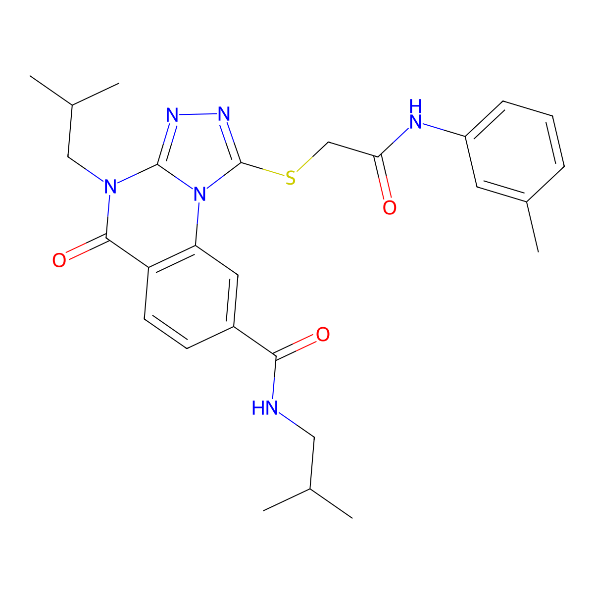 1-({[(3-methylphenyl)carbamoyl]methyl}sulfanyl)-N,4-bis(2-methylpropyl)-5-oxo-4H,5H-[1,2,4]triazolo[4,3-a]quinazoline-8-carboxamide molecular structure, CAS 1111210-82-2