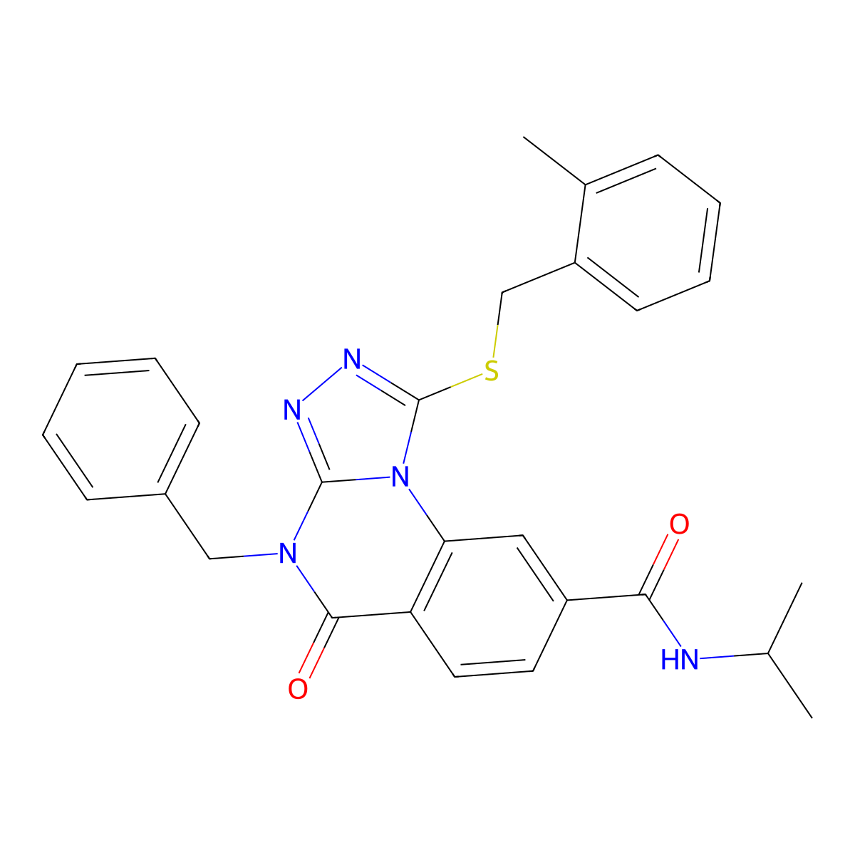 4-benzyl-N-isopropyl-1-((2-methylbenzyl)thio)-5-oxo-4,5-dihydro-[1,2,4]triazolo[4,3-a]quinazoline-8-carboxamide molecular structure, CAS 1111210-85-5