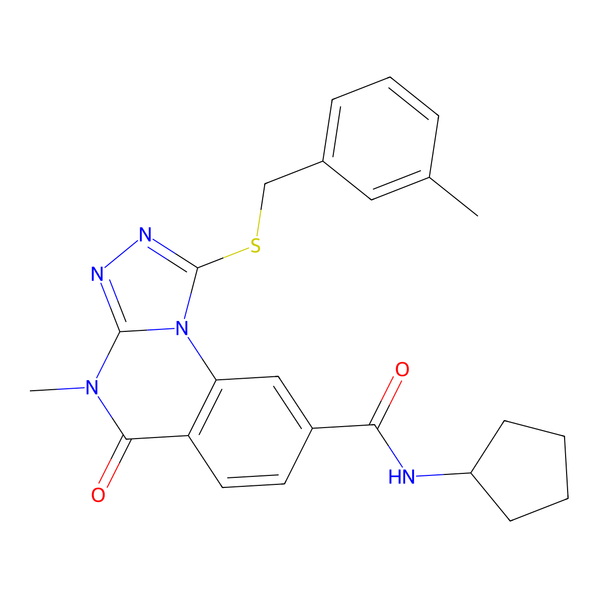 N-cyclopentyl-4-methyl-1-((3-methylbenzyl)thio)-5-oxo-4,5-dihydro-[1,2,4]triazolo[4,3-a]quinazoline-8-carboxamide molecular structure, CAS 1111214-69-7