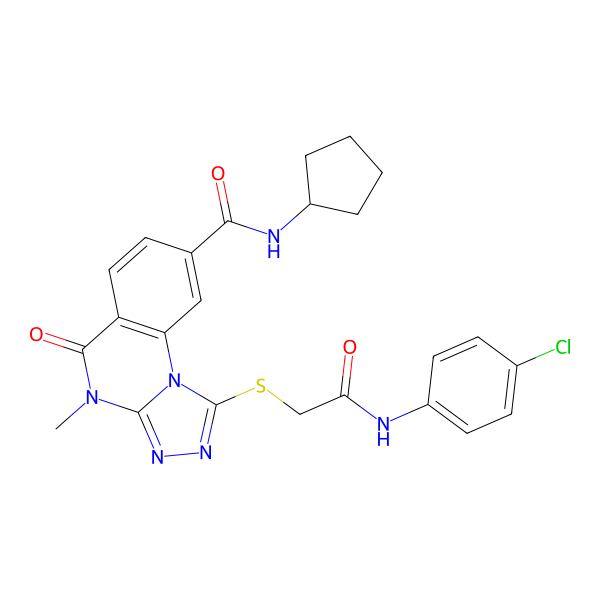 1-((2-((4-chlorophenyl)amino)-2-oxoethyl)thio)-N-cyclopentyl-4-methyl-5-oxo-4,5-dihydro-[1,2,4]triazolo[4,3-a]quinazoline-8-carboxamide molecular structure, CAS 1111214-72-2