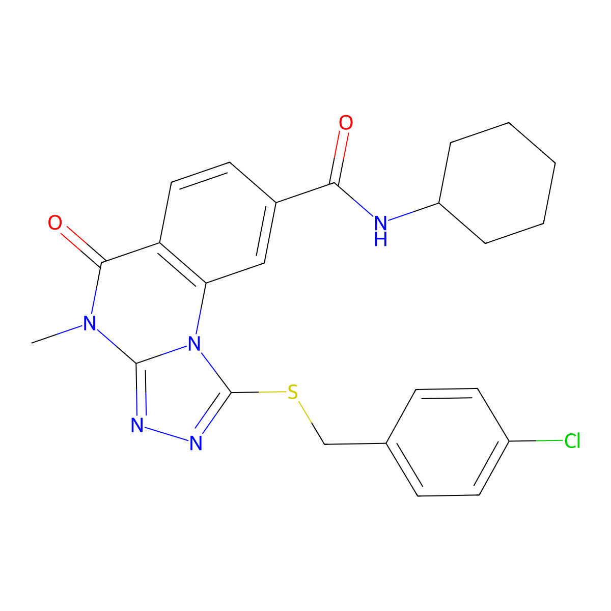 1-((4-chlorobenzyl)thio)-N-cyclohexyl-4-methyl-5-oxo-4,5-dihydro-[1,2,4]triazolo[4,3-a]quinazoline-8-carboxamide molecular structure, CAS 1111214-75-5