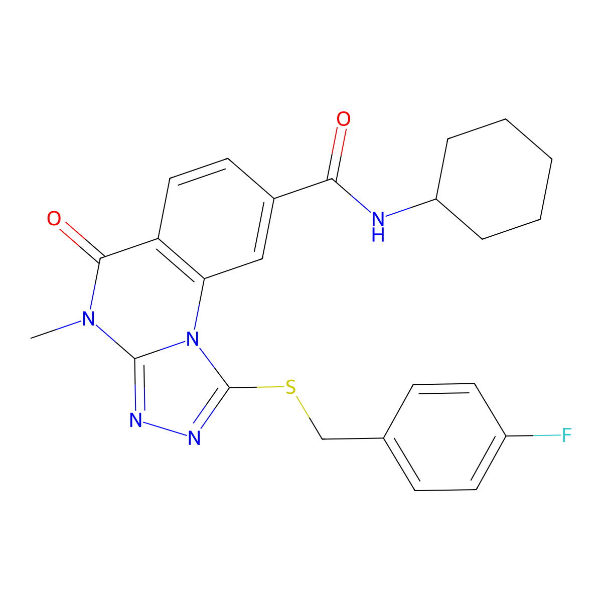 N-cyclohexyl-1-((4-fluorobenzyl)thio)-4-methyl-5-oxo-4,5-dihydro-[1,2,4]triazolo[4,3-a]quinazoline-8-carboxamide molecular structure, CAS 1111214-78-8