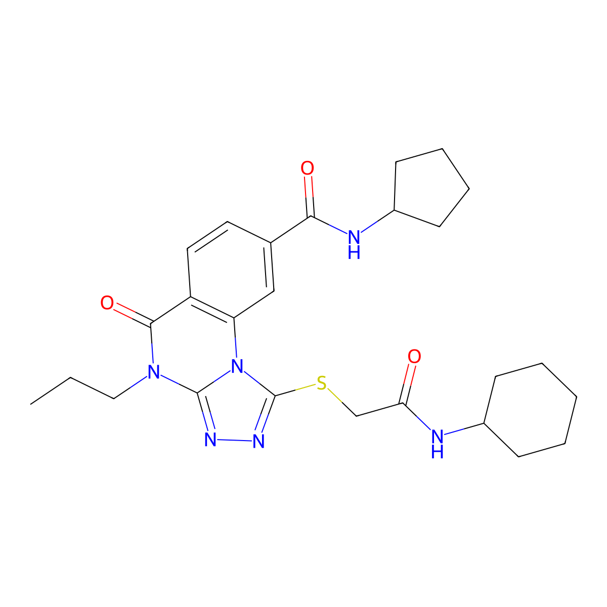 1-{[2-(cyclohexylamino)-2-oxoethyl]thio}-N-cyclopentyl-5-oxo-4-propyl-4,5-dihydro[1,2,4]triazolo[4,3-a]quinazoline-8-carboxamide molecular structure, CAS 1111221-60-3