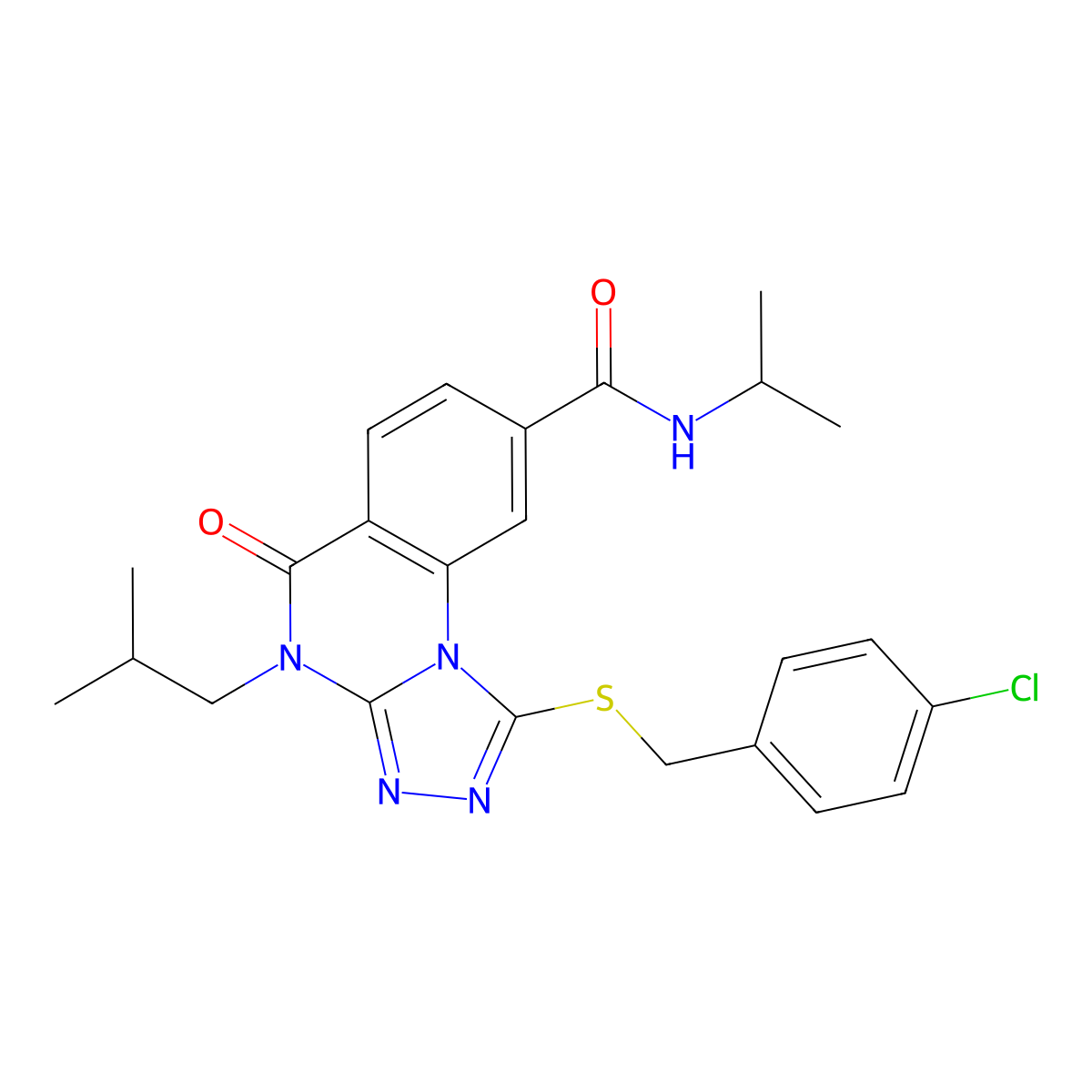 1-((4-chlorobenzyl)thio)-4-isobutyl-N-isopropyl-5-oxo-4,5-dihydro-[1,2,4]triazolo[4,3-a]quinazoline-8-carboxamide molecular structure, CAS 1111221-70-5