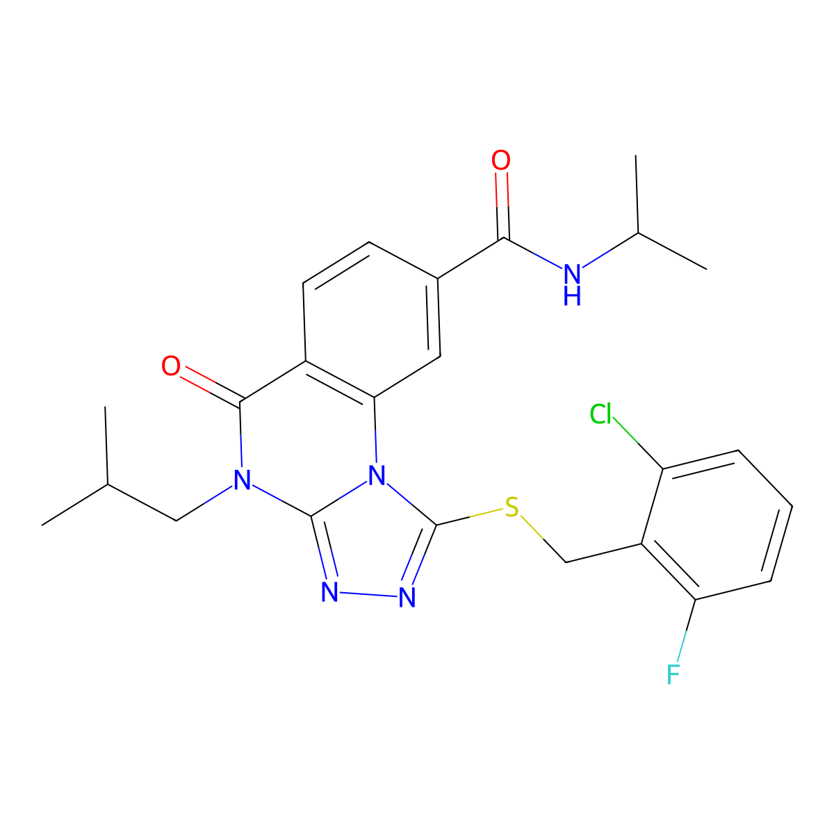 1-((2-chloro-6-fluorobenzyl)thio)-4-isobutyl-N-isopropyl-5-oxo-4,5-dihydro-[1,2,4]triazolo[4,3-a]quinazoline-8-carboxamide molecular structure, CAS 1111221-71-6