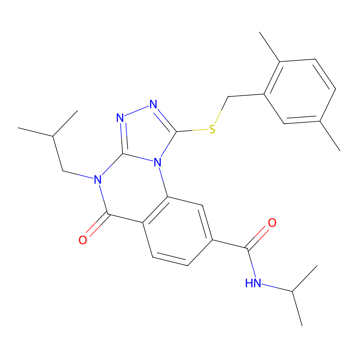 1-[(2,5-dimethylbenzyl)thio]-4-isobutyl-N-isopropyl-5-oxo-4,5-dihydro[1,2,4]triazolo[4,3-a]quinazoline-8-carboxamide molecular structure, CAS 1111221-73-8
