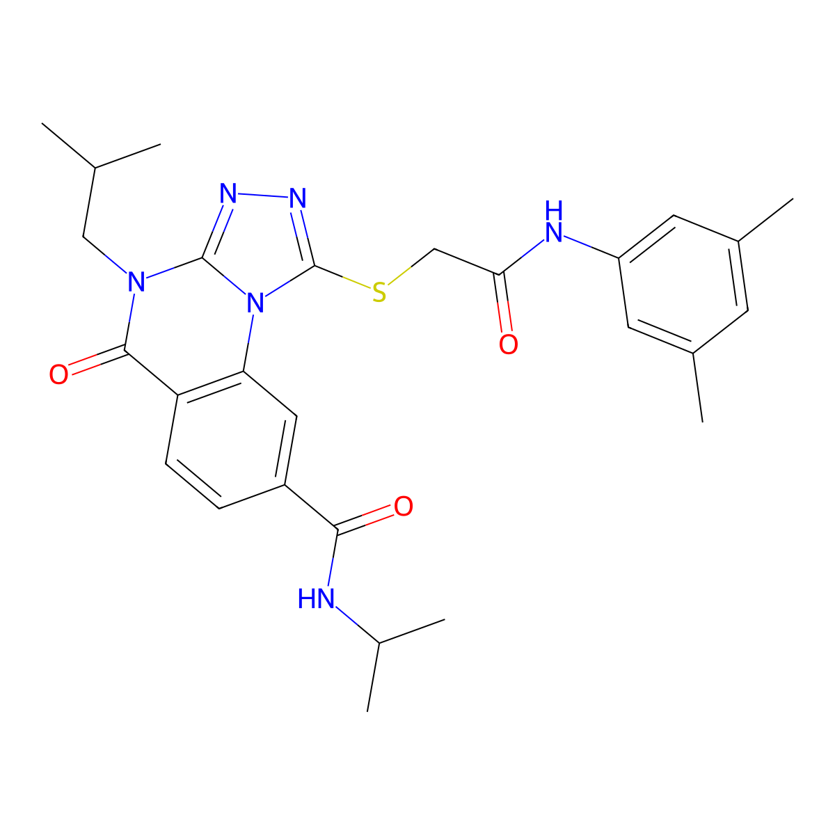 1-({[(3,5-dimethylphenyl)carbamoyl]methyl}sulfanyl)-4-(2-methylpropyl)-5-oxo-N-(propan-2-yl)-4H,5H-[1,2,4]triazolo[4,3-a]quinazoline-8-carboxamide molecular structure, CAS 1111221-76-1