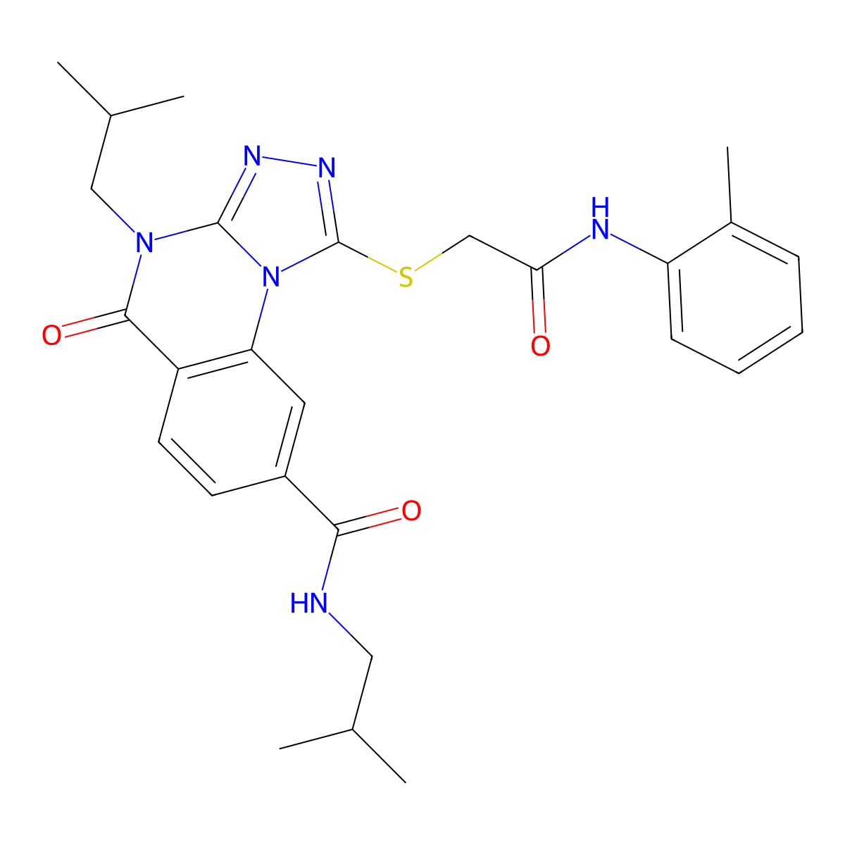 1-({[(2-methylphenyl)carbamoyl]methyl}sulfanyl)-N,4-bis(2-methylpropyl)-5-oxo-4H,5H-[1,2,4]triazolo[4,3-a]quinazoline-8-carboxamide molecular structure, CAS 1111221-79-4