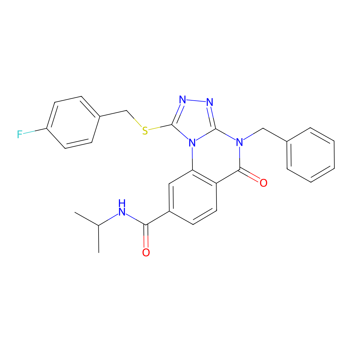 4-benzyl-1-((4-fluorobenzyl)thio)-N-isopropyl-5-oxo-4,5-dihydro-[1,2,4]triazolo[4,3-a]quinazoline-8-carboxamide molecular structure, CAS 1111221-82-9