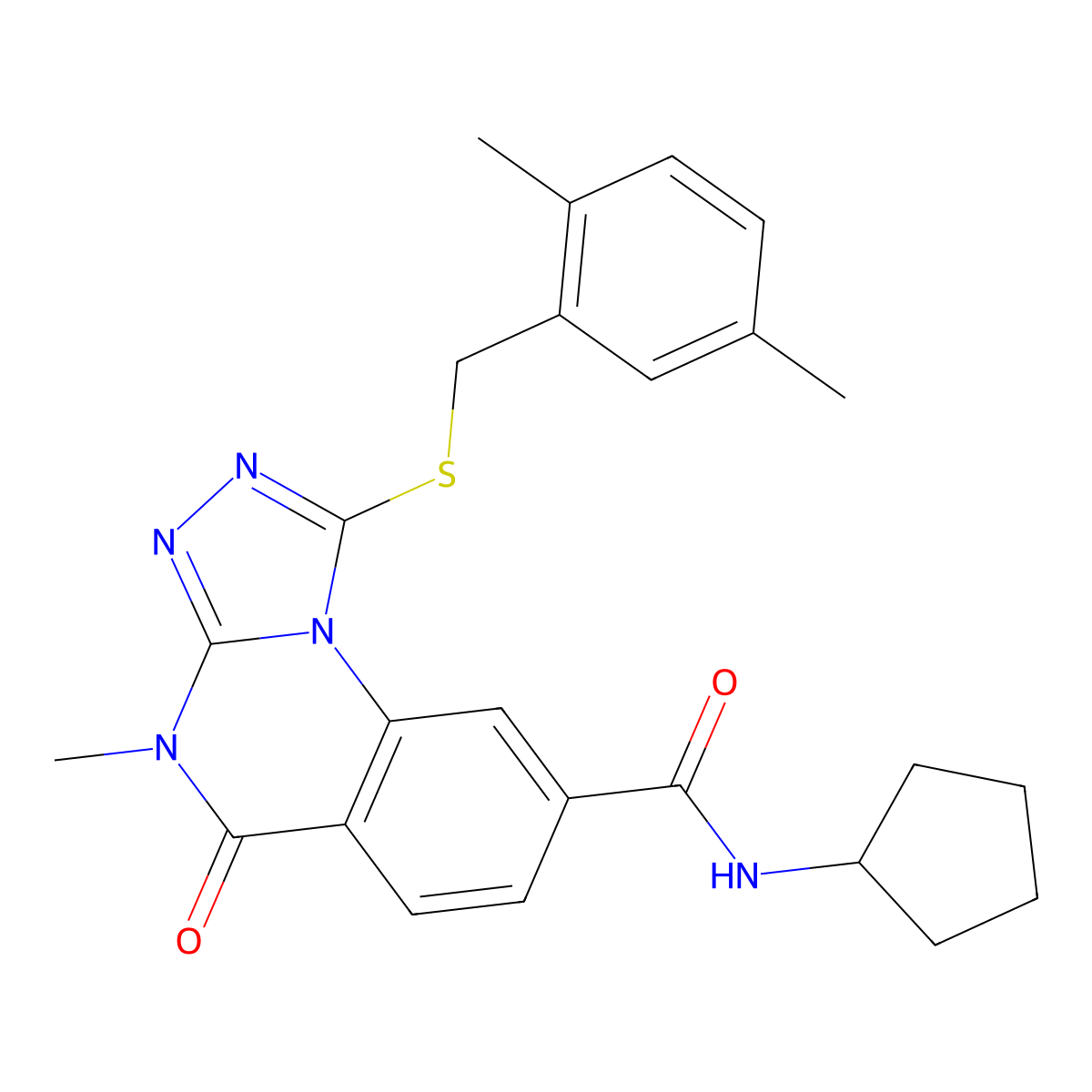 N-cyclopentyl-1-((2,5-dimethylbenzyl)thio)-4-methyl-5-oxo-4,5-dihydro-[1,2,4]triazolo[4,3-a]quinazoline-8-carboxamide molecular structure, CAS 1111222-00-4