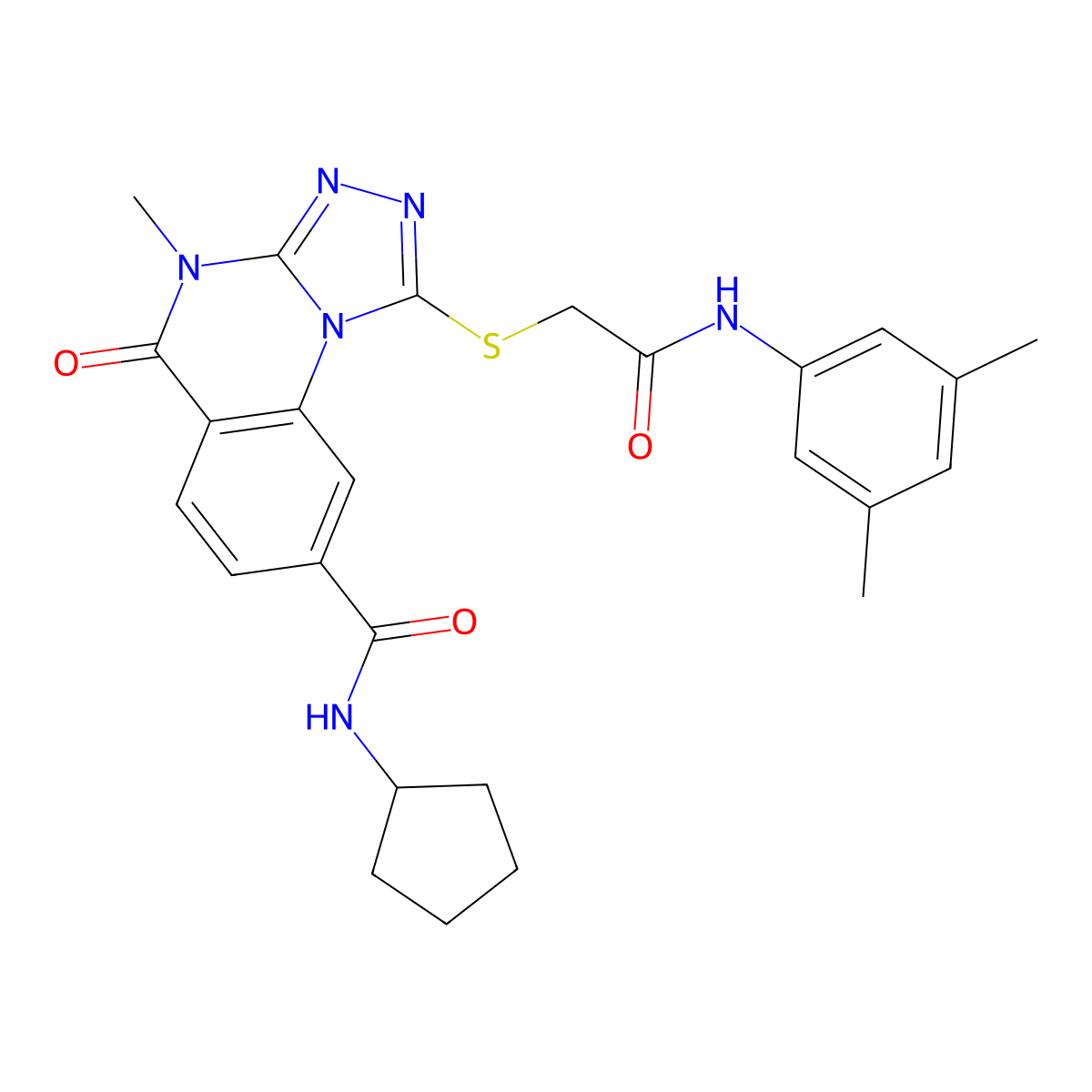 N-cyclopentyl-1-({[(3,5-dimethylphenyl)carbamoyl]methyl}sulfanyl)-4-methyl-5-oxo-4H,5H-[1,2,4]triazolo[4,3-a]quinazoline-8-carboxamide molecular structure, CAS 1111222-02-6
