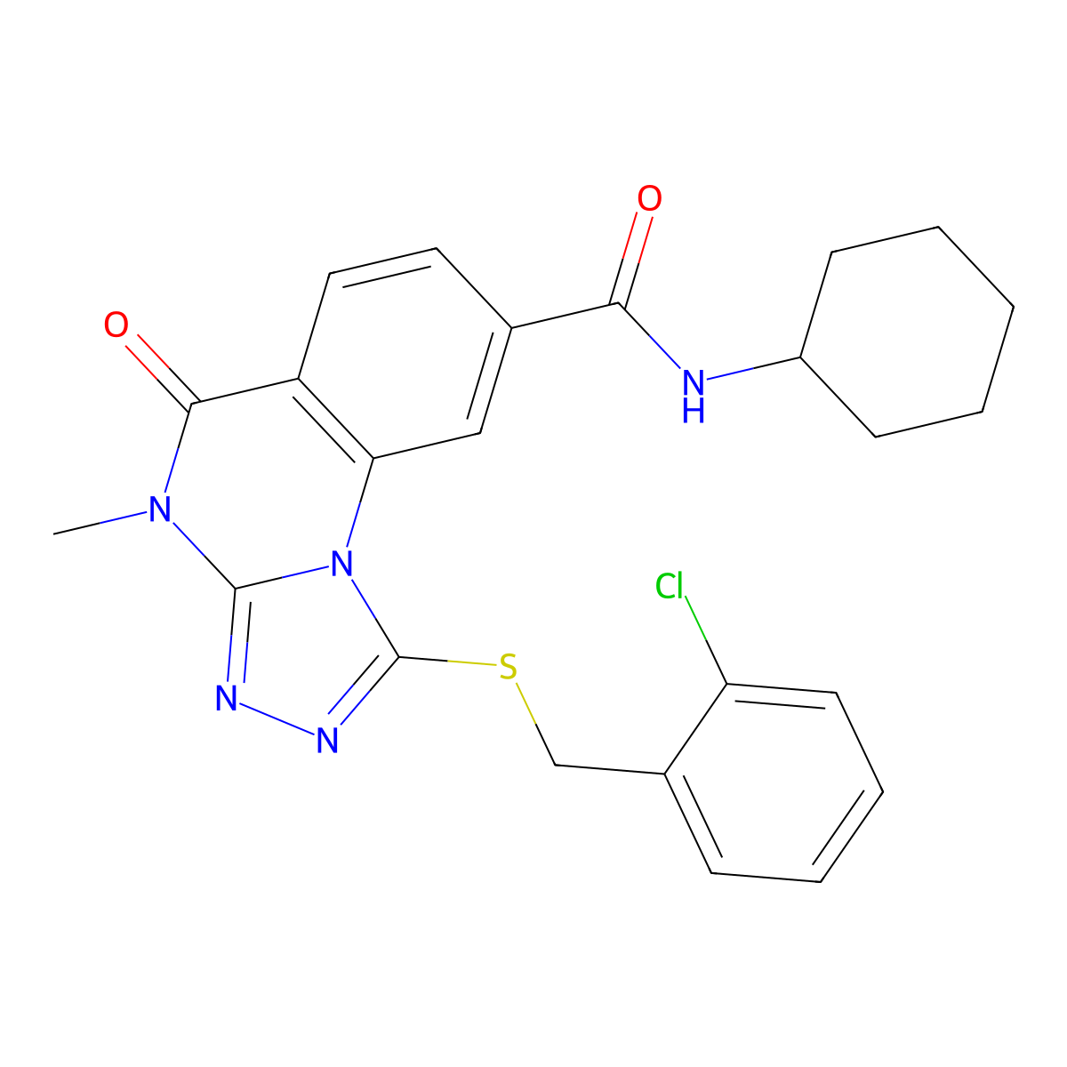 1-((2-chlorobenzyl)thio)-N-cyclohexyl-4-methyl-5-oxo-4,5-dihydro-[1,2,4]triazolo[4,3-a]quinazoline-8-carboxamide molecular structure, CAS 1111222-05-9