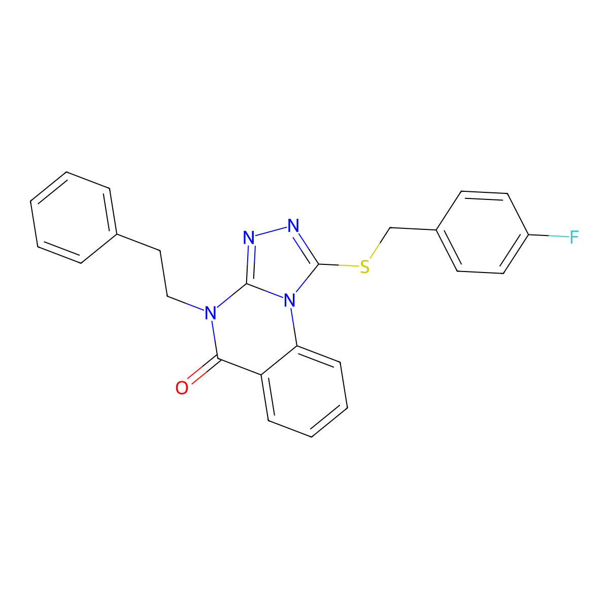 1-((4-fluorobenzyl)thio)-4-phenethyl-[1,2,4]triazolo[4,3-a]quinazolin-5(4H)-one molecular structure, CAS 1111236-55-5