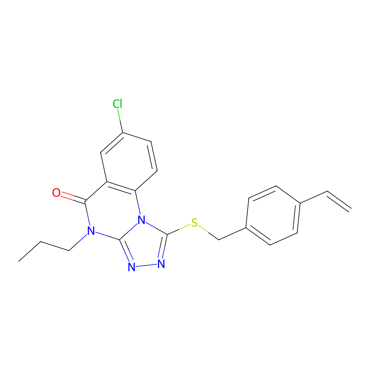 7-chloro-4-propyl-1-((4-vinylbenzyl)thio)-[1,2,4]triazolo[4,3-a]quinazolin-5(4H)-one molecular structure, CAS 1111236-73-7