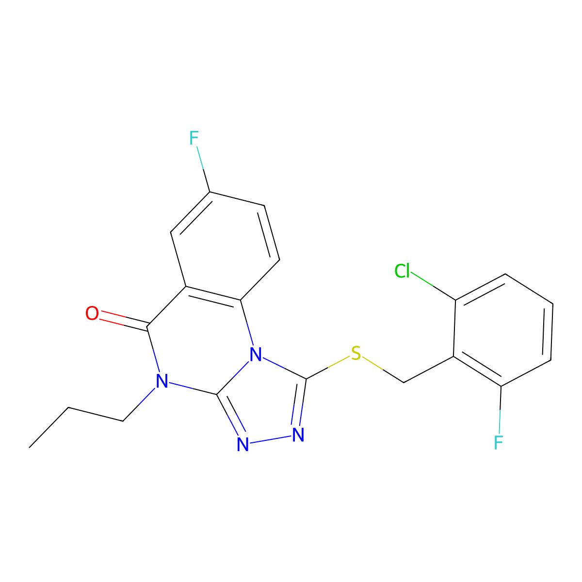 1-[(2-chloro-6-fluorobenzyl)thio]-7-fluoro-4-propyl[1,2,4]triazolo[4,3-a]quinazolin-5(4H)-one molecular structure, CAS 1111236-84-0