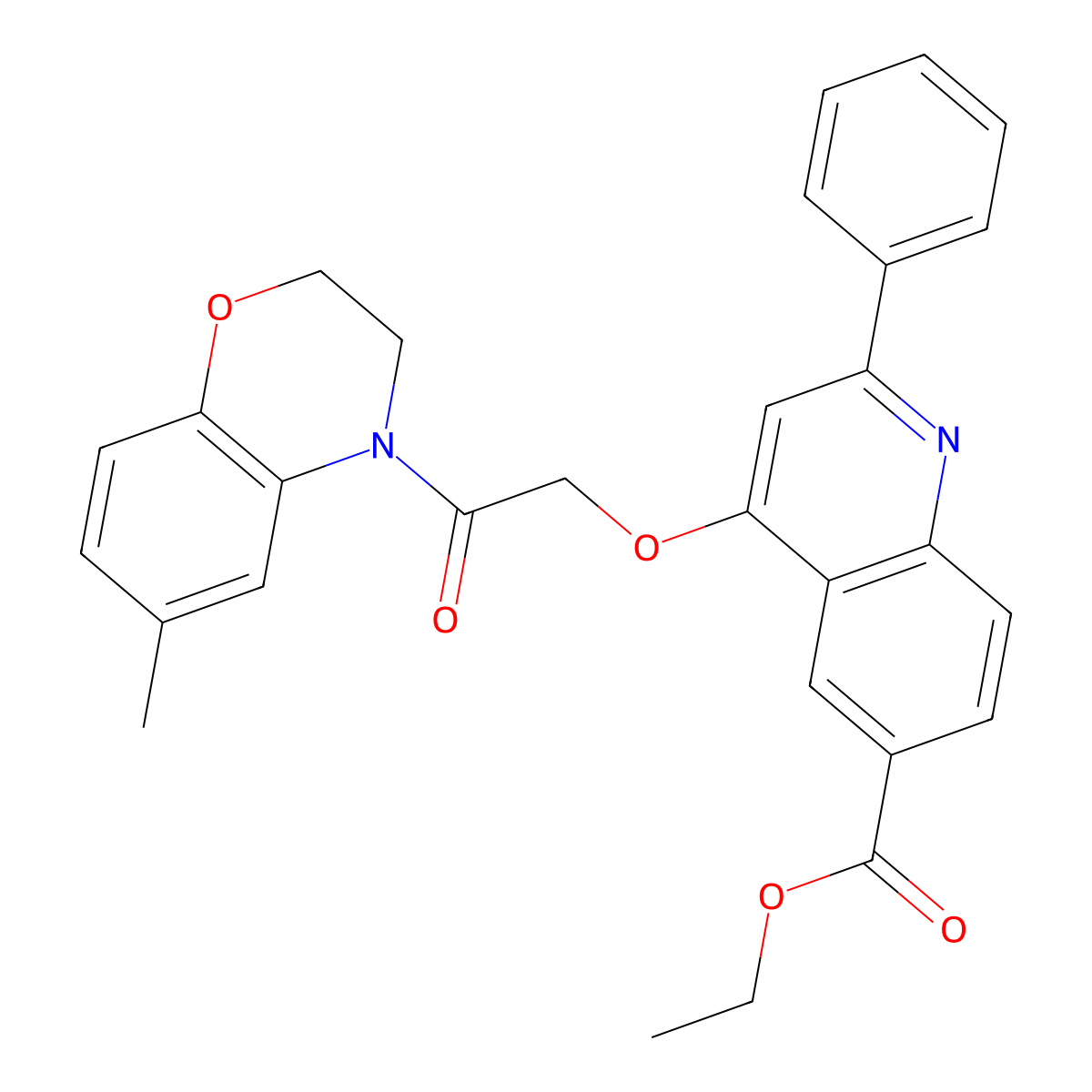 ethyl 4-(2-(6-methyl-2H-benzo[b][1,4]oxazin-4(3H)-yl)-2-oxoethoxy)-2-phenylquinoline-6-carboxylate molecular structure, CAS 1111236-94-2