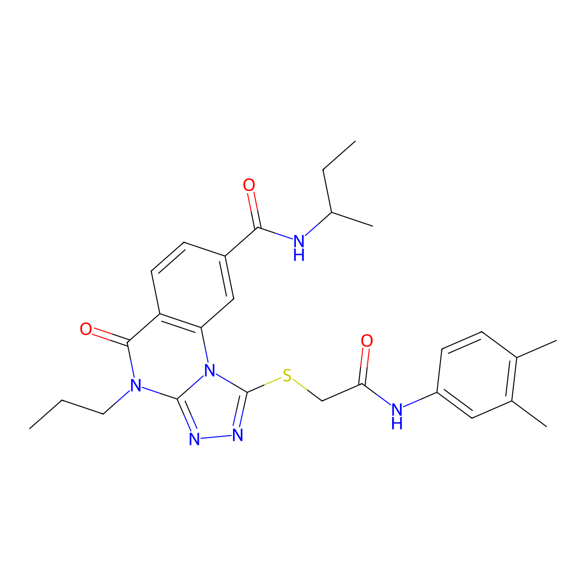 N-(butan-2-yl)-1-({[(3,4-dimethylphenyl)carbamoyl]methyl}sulfanyl)-5-oxo-4-propyl-4H,5H-[1,2,4]triazolo[4,3-a]quinazoline-8-carboxamide molecular structure, CAS 1111237-21-8