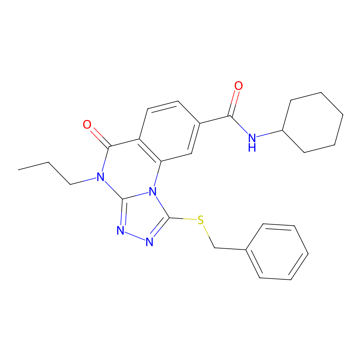 1-(benzylthio)-N-cyclohexyl-5-oxo-4-propyl-4,5-dihydro-[1,2,4]triazolo[4,3-a]quinazoline-8-carboxamide molecular structure, CAS 1111237-36-5