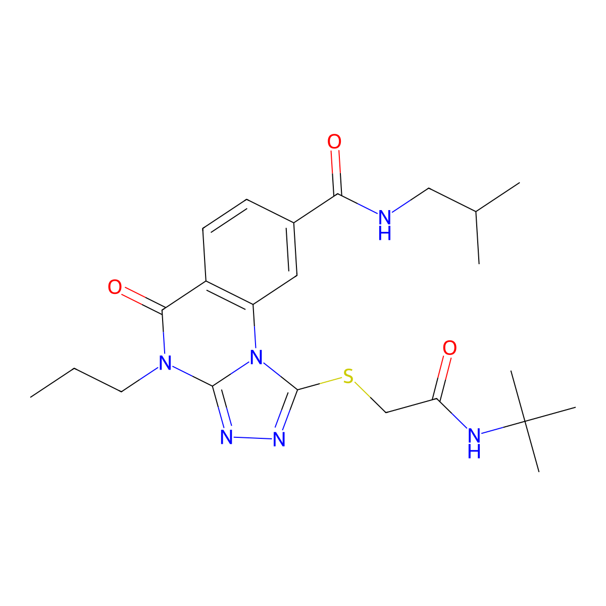 1-((2-(tert-butylamino)-2-oxoethyl)thio)-N-isobutyl-5-oxo-4-propyl-4,5-dihydro-[1,2,4]triazolo[4,3-a]quinazoline-8-carboxamide molecular structure, CAS 1111237-44-5