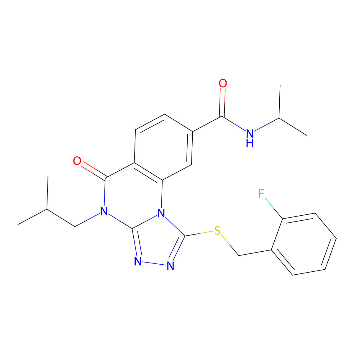 1-((2-fluorobenzyl)thio)-4-isobutyl-N-isopropyl-5-oxo-4,5-dihydro-[1,2,4]triazolo[4,3-a]quinazoline-8-carboxamide molecular structure, CAS 1111237-48-9