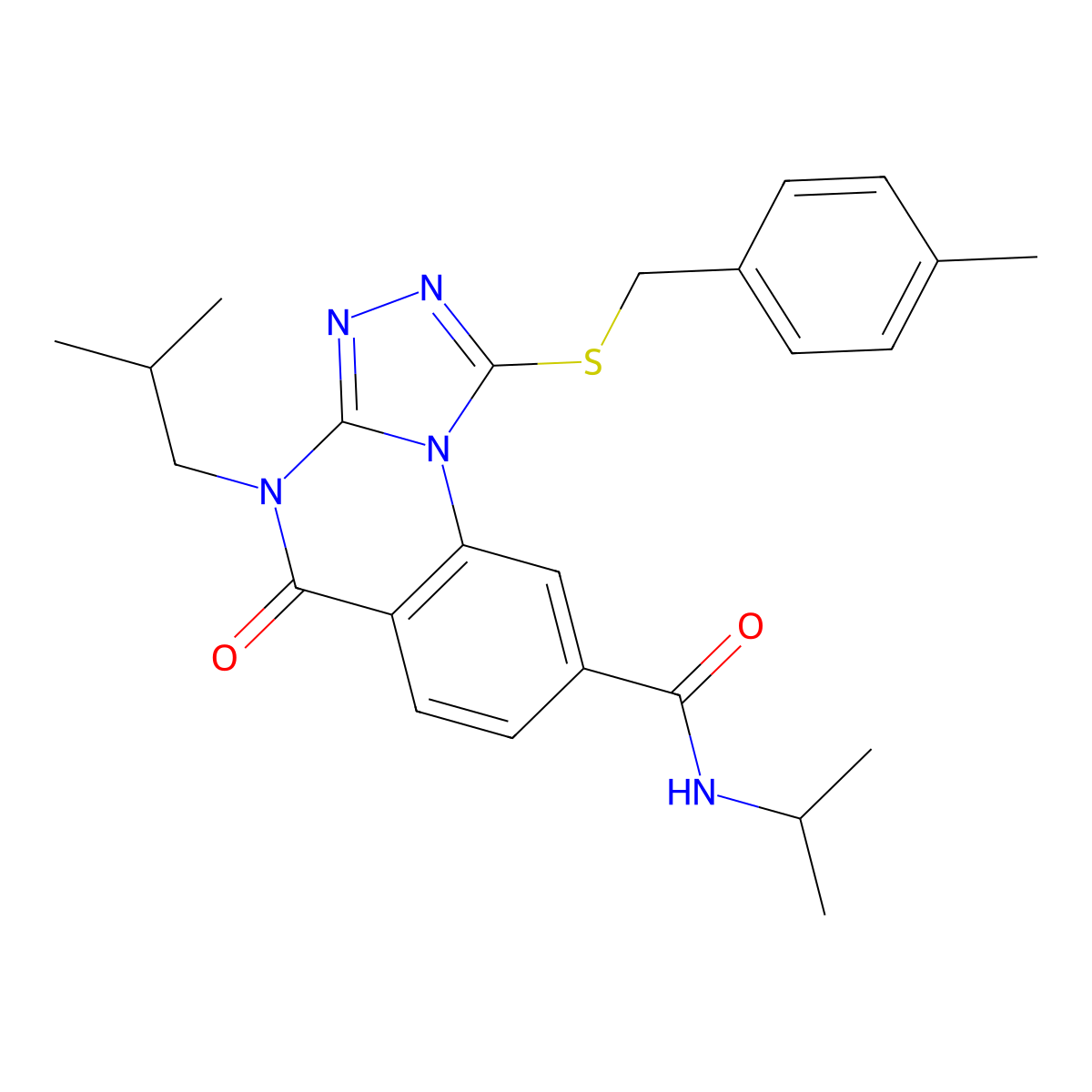 4-isobutyl-N-isopropyl-1-((4-methylbenzyl)thio)-5-oxo-4,5-dihydro-[1,2,4]triazolo[4,3-a]quinazoline-8-carboxamide molecular structure, CAS 1111237-49-0