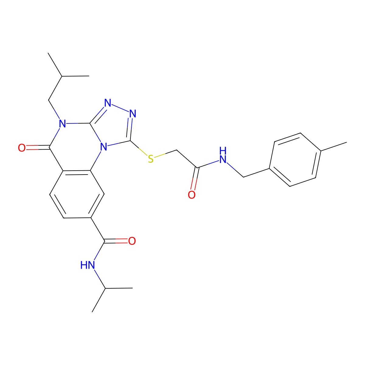 4-isobutyl-N-isopropyl-1-((2-((4-methylbenzyl)amino)-2-oxoethyl)thio)-5-oxo-4,5-dihydro-[1,2,4]triazolo[4,3-a]quinazoline-8-carboxamide molecular structure, CAS 1111237-51-4