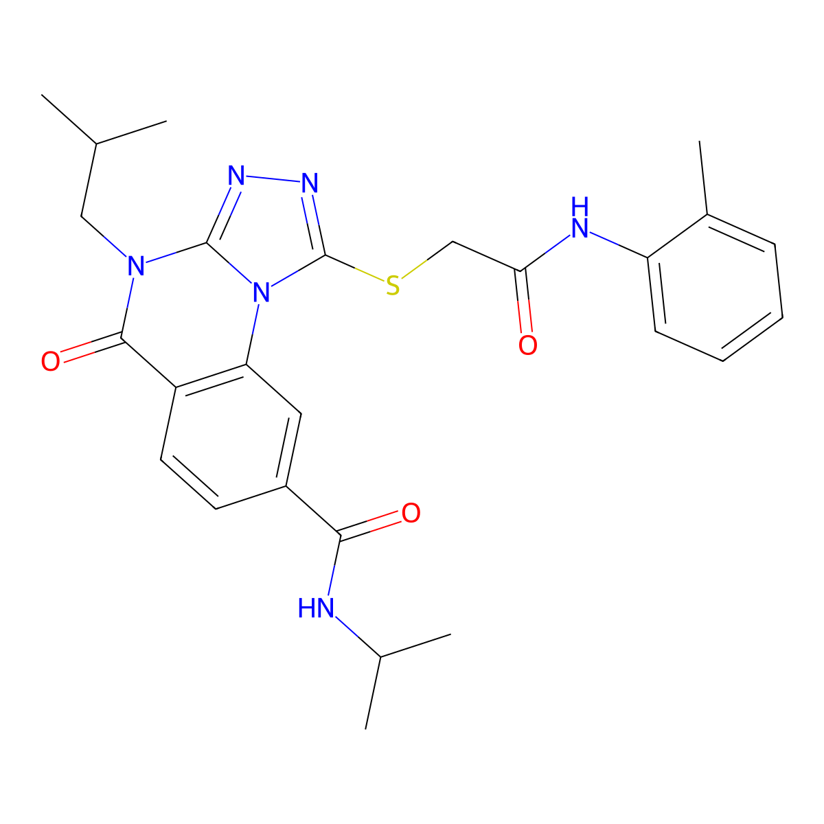 1-({[(2-methylphenyl)carbamoyl]methyl}sulfanyl)-4-(2-methylpropyl)-5-oxo-N-(propan-2-yl)-4H,5H-[1,2,4]triazolo[4,3-a]quinazoline-8-carboxamide molecular structure, CAS 1111237-53-6