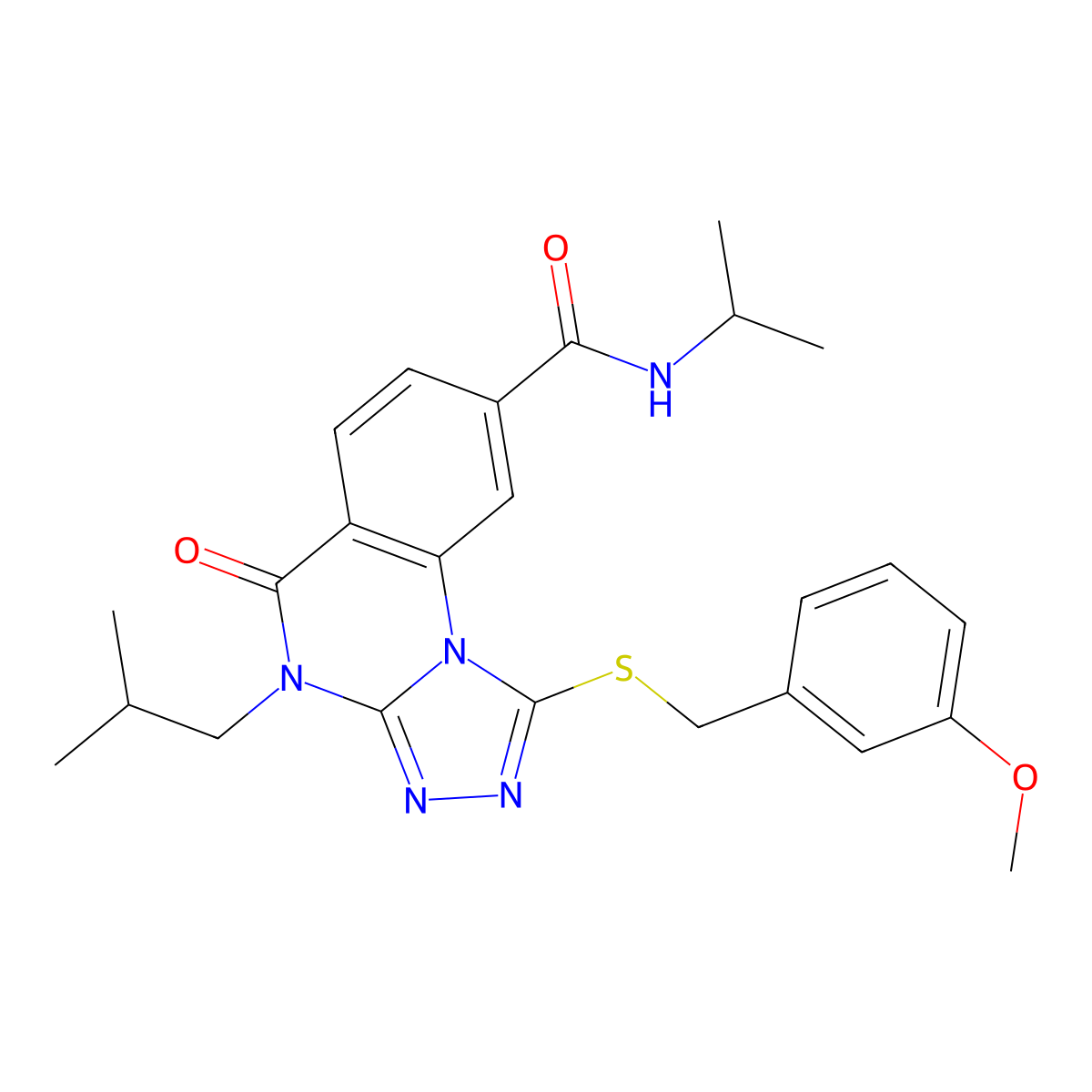 4-isobutyl-N-isopropyl-1-((3-methoxybenzyl)thio)-5-oxo-4,5-dihydro-[1,2,4]triazolo[4,3-a]quinazoline-8-carboxamide molecular structure, CAS 1111237-55-8