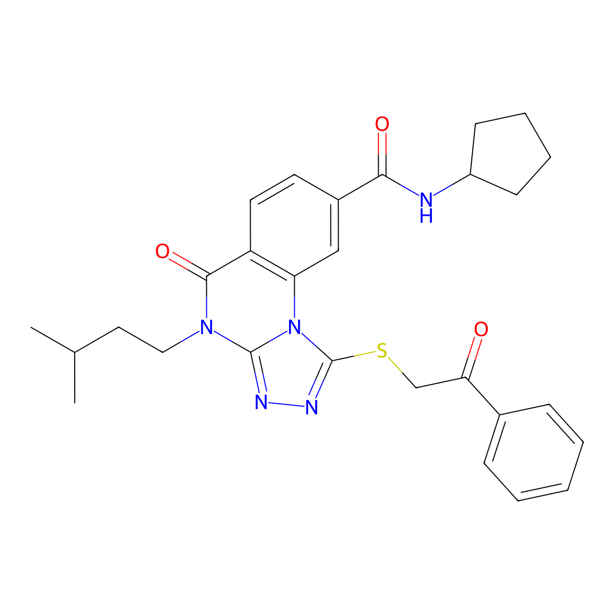 N-cyclopentyl-4-isopentyl-5-oxo-1-((2-oxo-2-phenylethyl)thio)-4,5-dihydro-[1,2,4]triazolo[4,3-a]quinazoline-8-carboxamide molecular structure, CAS 1111237-63-8