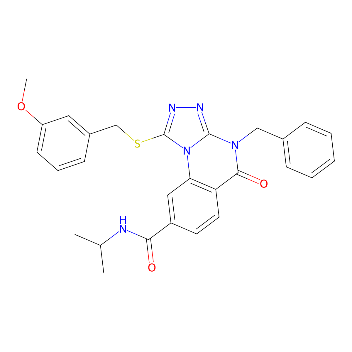 4-benzyl-N-isopropyl-1-((3-methoxybenzyl)thio)-5-oxo-4,5-dihydro-[1,2,4]triazolo[4,3-a]quinazoline-8-carboxamide molecular structure, CAS 1111237-69-4
