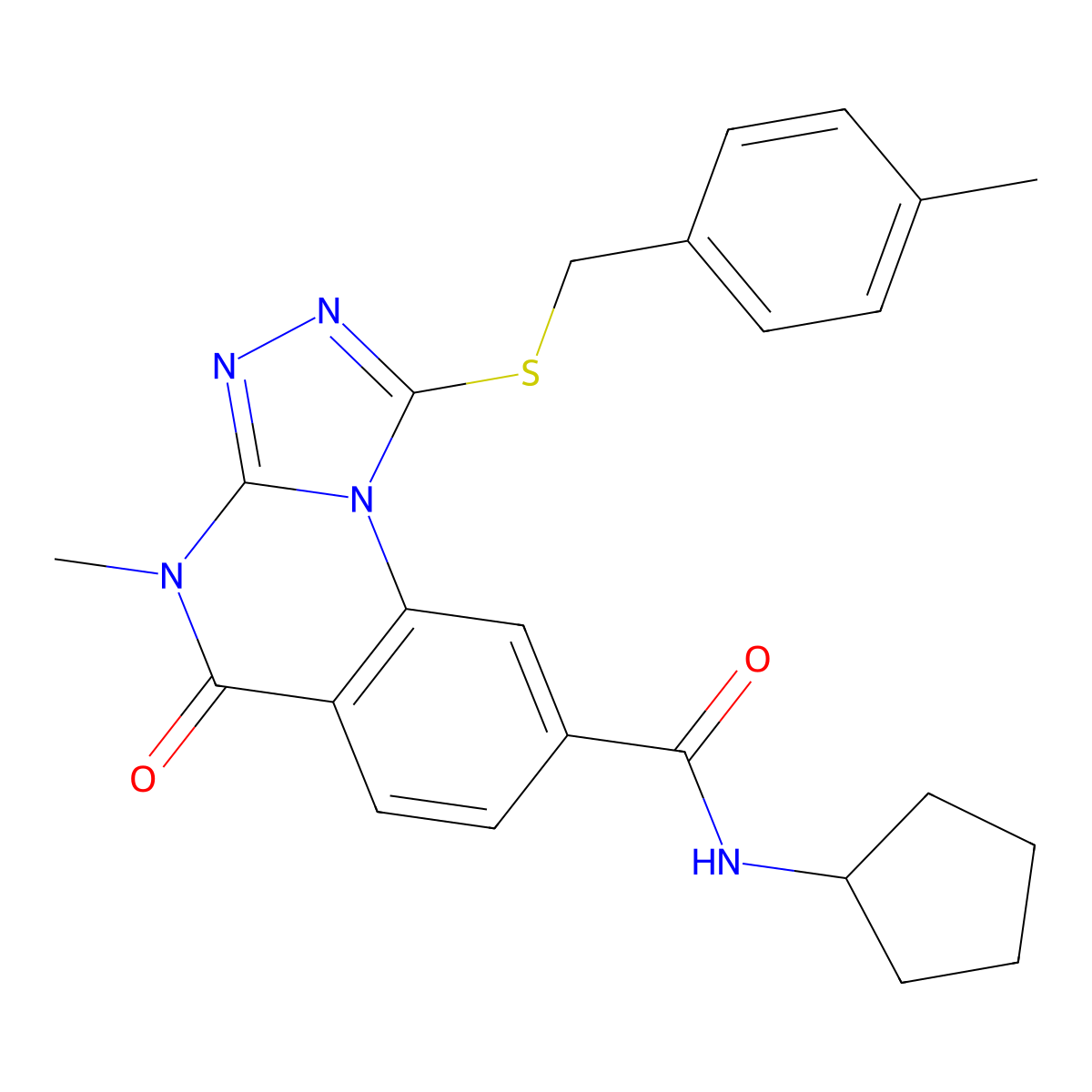 N-cyclopentyl-4-methyl-1-((4-methylbenzyl)thio)-5-oxo-4,5-dihydro-[1,2,4]triazolo[4,3-a]quinazoline-8-carboxamide molecular structure, CAS 1111238-01-7