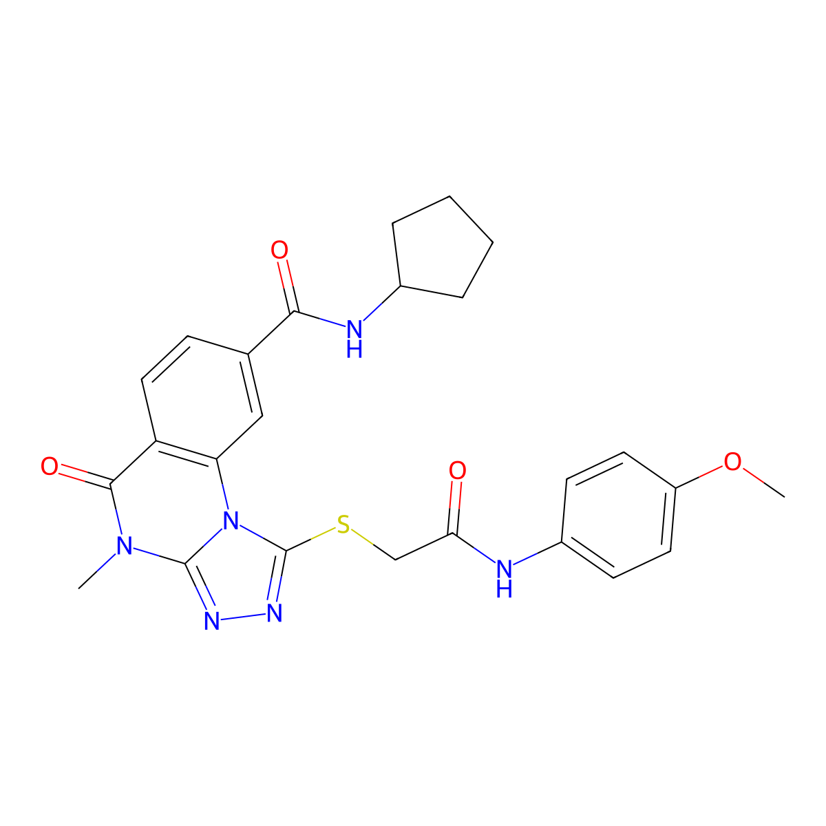 N-cyclopentyl-1-({[(4-methoxyphenyl)carbamoyl]methyl}sulfanyl)-4-methyl-5-oxo-4H,5H-[1,2,4]triazolo[4,3-a]quinazoline-8-carboxamide molecular structure, CAS 1111238-05-1