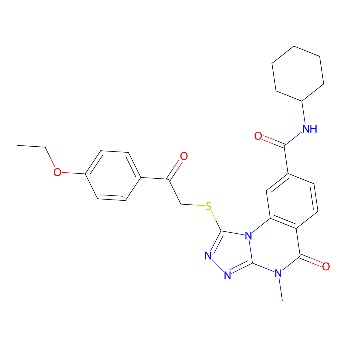 N-cyclohexyl-1-{[2-(4-ethoxyphenyl)-2-oxoethyl]sulfanyl}-4-methyl-5-oxo-4H,5H-[1,2,4]triazolo[4,3-a]quinazoline-8-carboxamide molecular structure, CAS 1111238-13-1