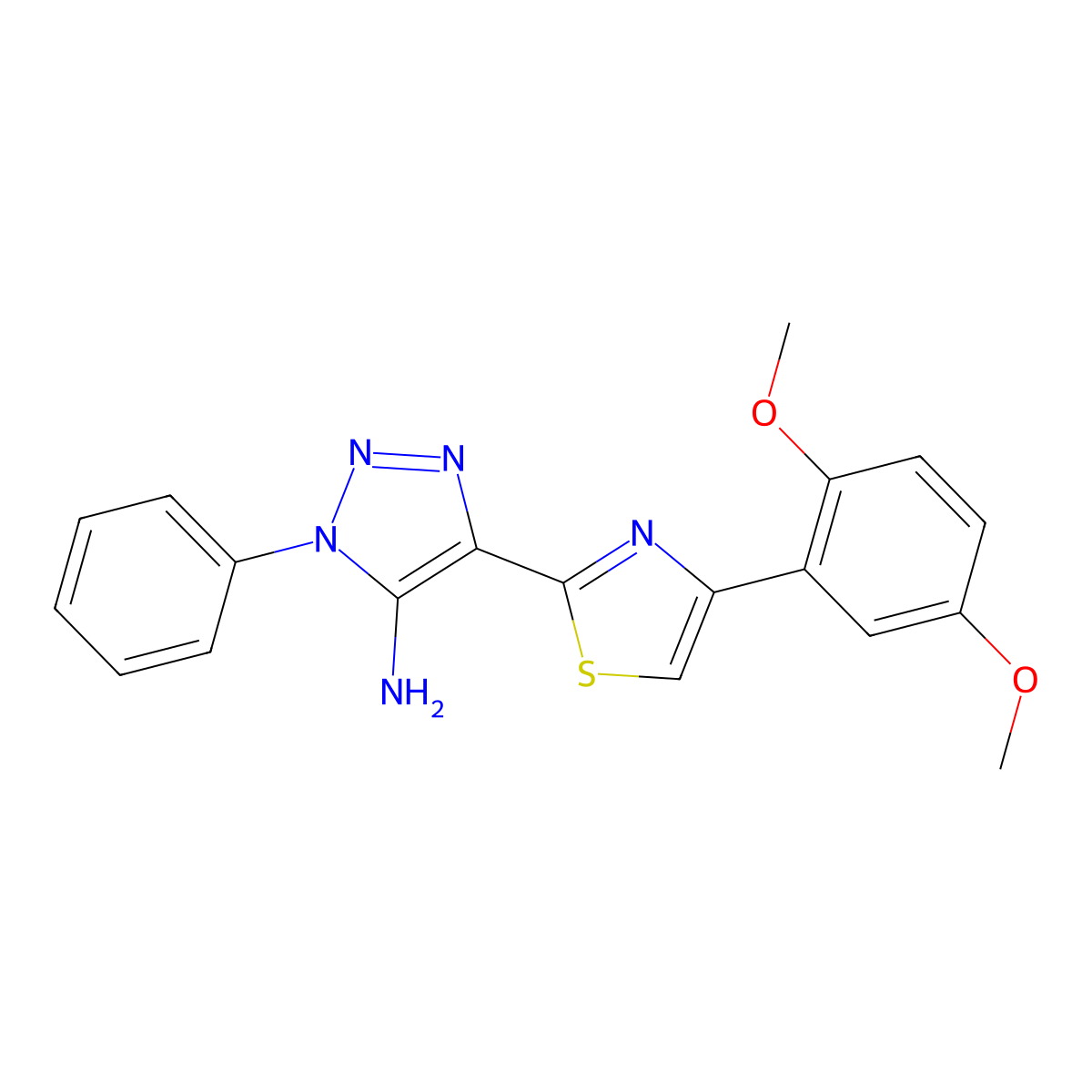 4-(4-(2,5-dimethoxyphenyl)thiazol-2-yl)-1-phenyl-1H-1,2,3-triazol-5-amine molecular structure, CAS 1111244-56-4
