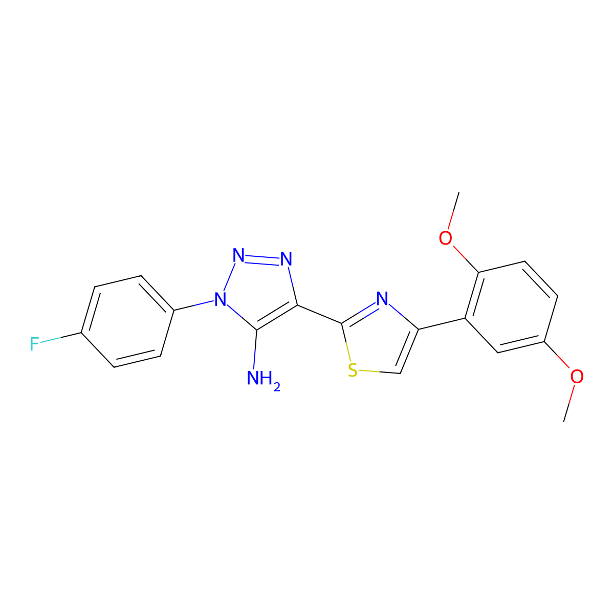 4-[4-(2,5-dimethoxyphenyl)-1,3-thiazol-2-yl]-1-(4-fluorophenyl)-1H-1,2,3-triazol-5-amine molecular structure, CAS 1111244-58-6