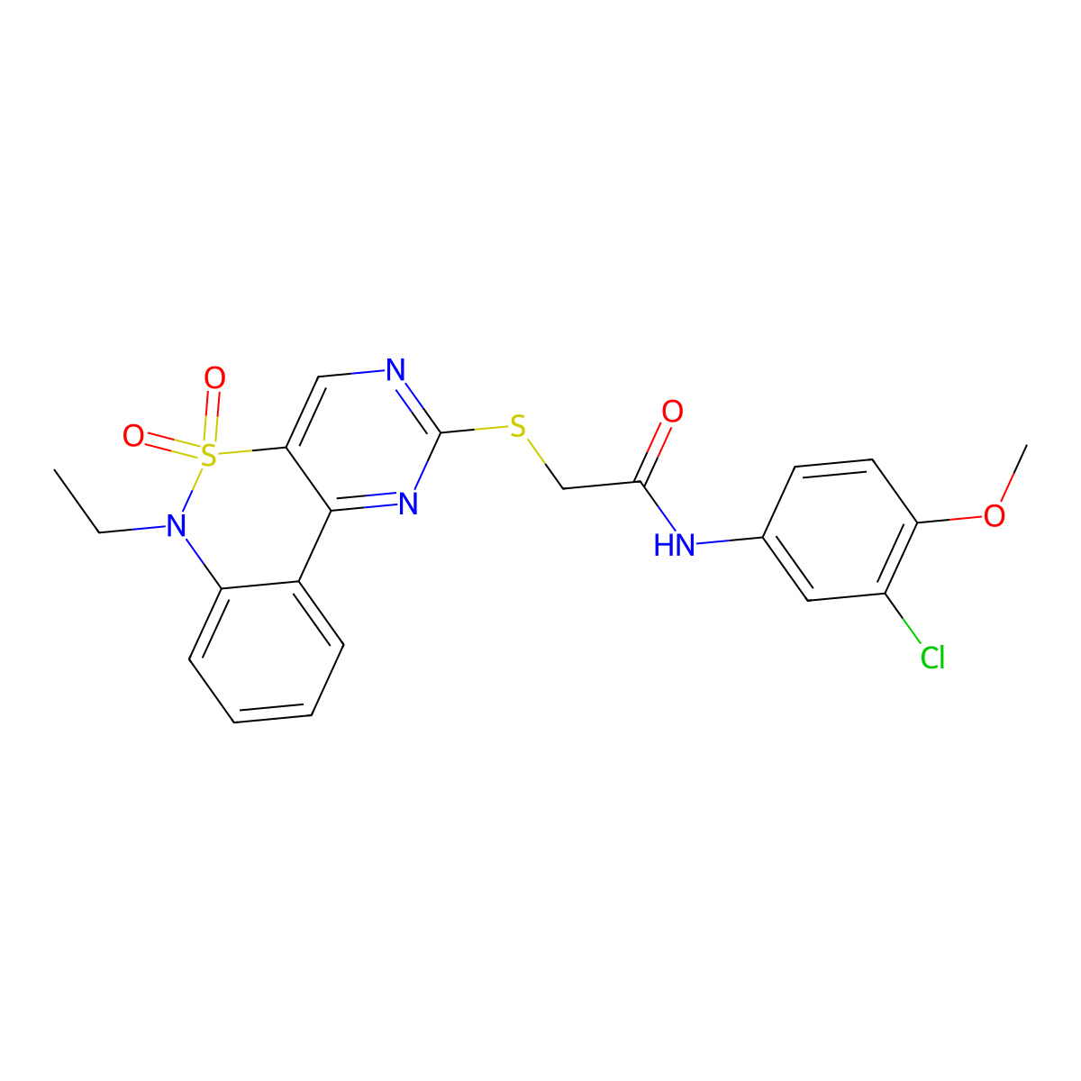 N-(3-chloro-4-methoxyphenyl)-2-((6-ethyl-5,5-dioxido-6H-benzo[c]pyrimido[4,5-e][1,2]thiazin-2-yl)thio)acetamide molecular structure, CAS 1111245-11-4