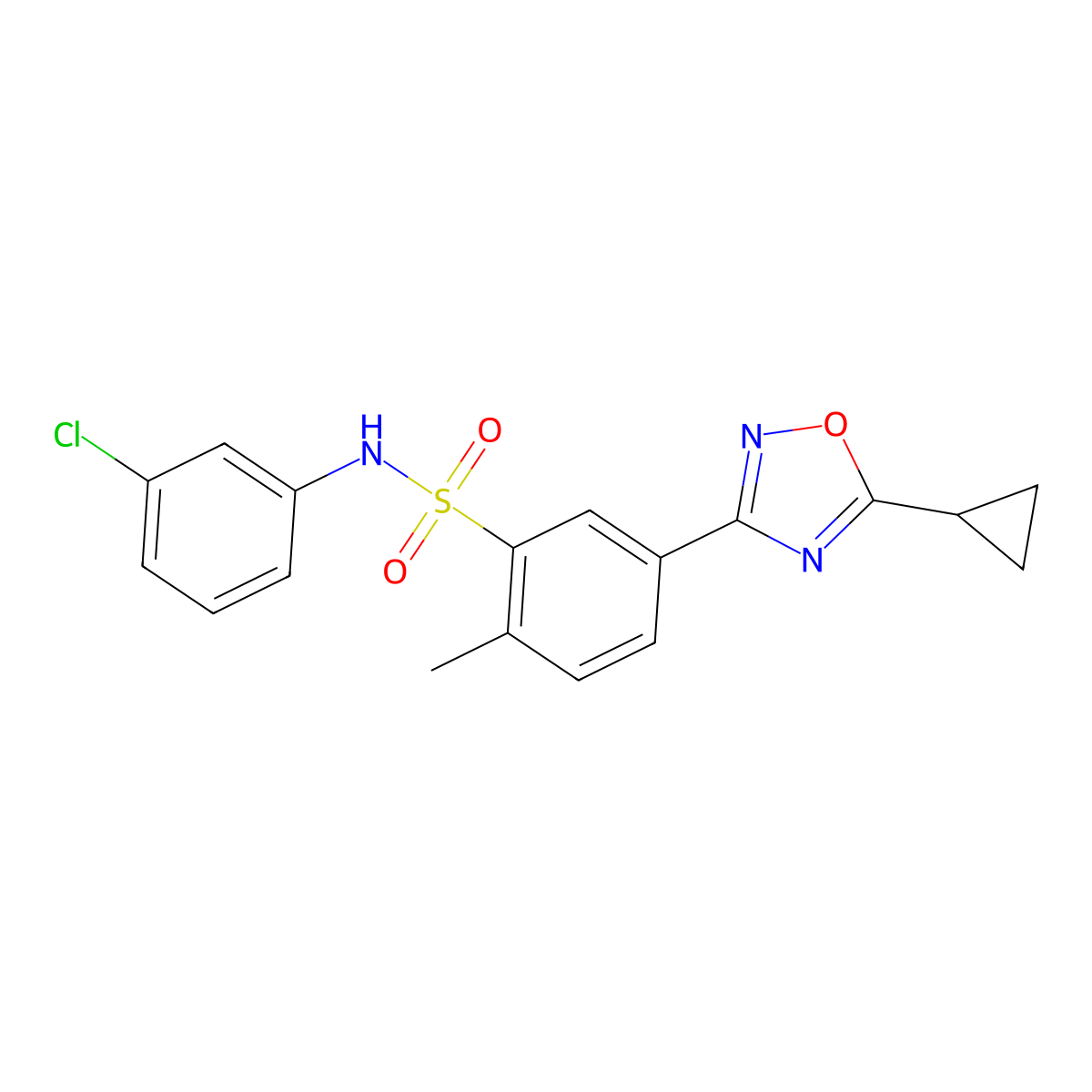 N-(3-chlorophenyl)-5-(5-cyclopropyl-1,2,4-oxadiazol-3-yl)-2-methylbenzenesulfonamide molecular structure, CAS 1111248-18-0